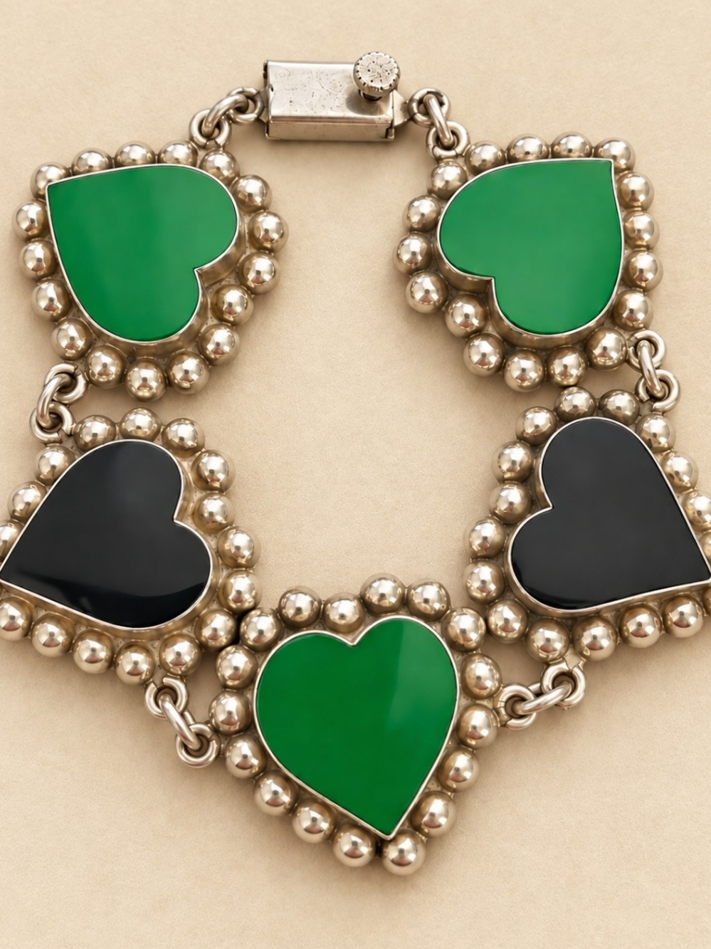 Vintage Taxco Sterling Enamel Heart Bracelet